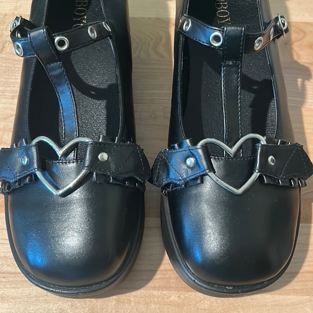 Black Goth Alternative Platform Mary Jane Flats with T Strap